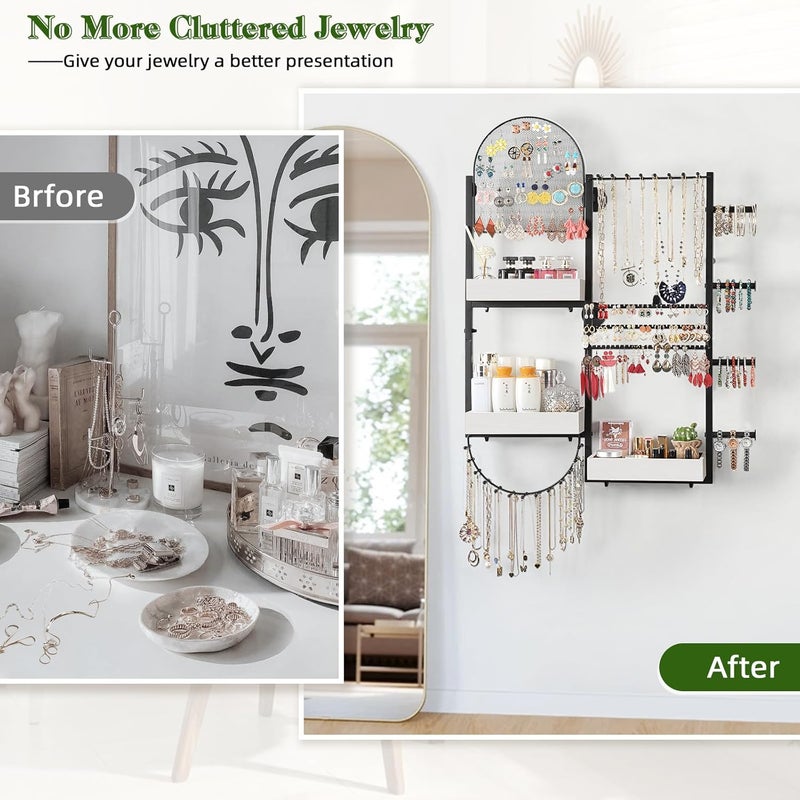 Keebofly Wall Mount Hanging Jewelry Organizer - Large Display Holder for Earrings, Rings, Necklaces, Bracelets, Watches and Perfume - White - Image 4